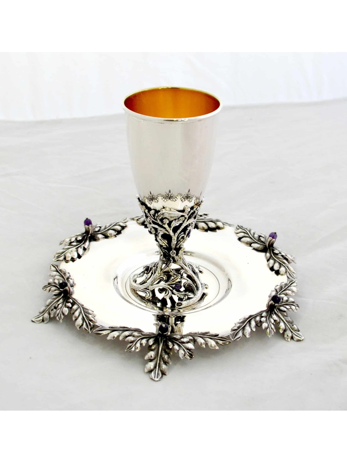 Argent sterling avec pierres d'améthyste de coupe de Kiddouch, cadeaux de Pâque, est