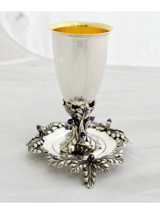 Argent sterling avec pierres d'améthyste de coupe de Kiddouch, cadeaux de Pâque, est