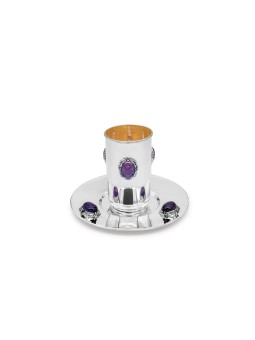 Ensemble de coupes de Kiddouch pour Shabbat avec Big Amethyst Ston, cadeaux de Pâque,