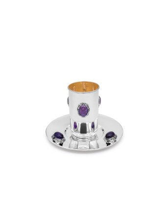 Ensemble de coupes de Kiddouch pour Shabbat avec Big Amethyst Ston, cadeaux de Pâque,