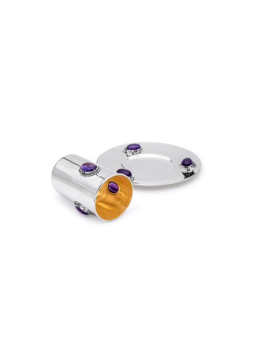 Ensemble de coupes de Kiddouch pour Shabbat avec Big Amethyst Ston, cadeaux de Pâque,