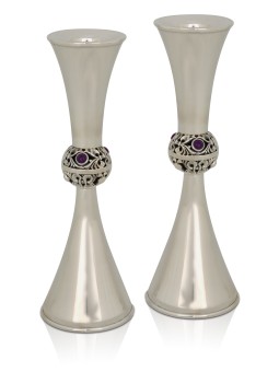 Unique Sterling Silver Candlesticks with Amethyst  , Passover Gifts ,