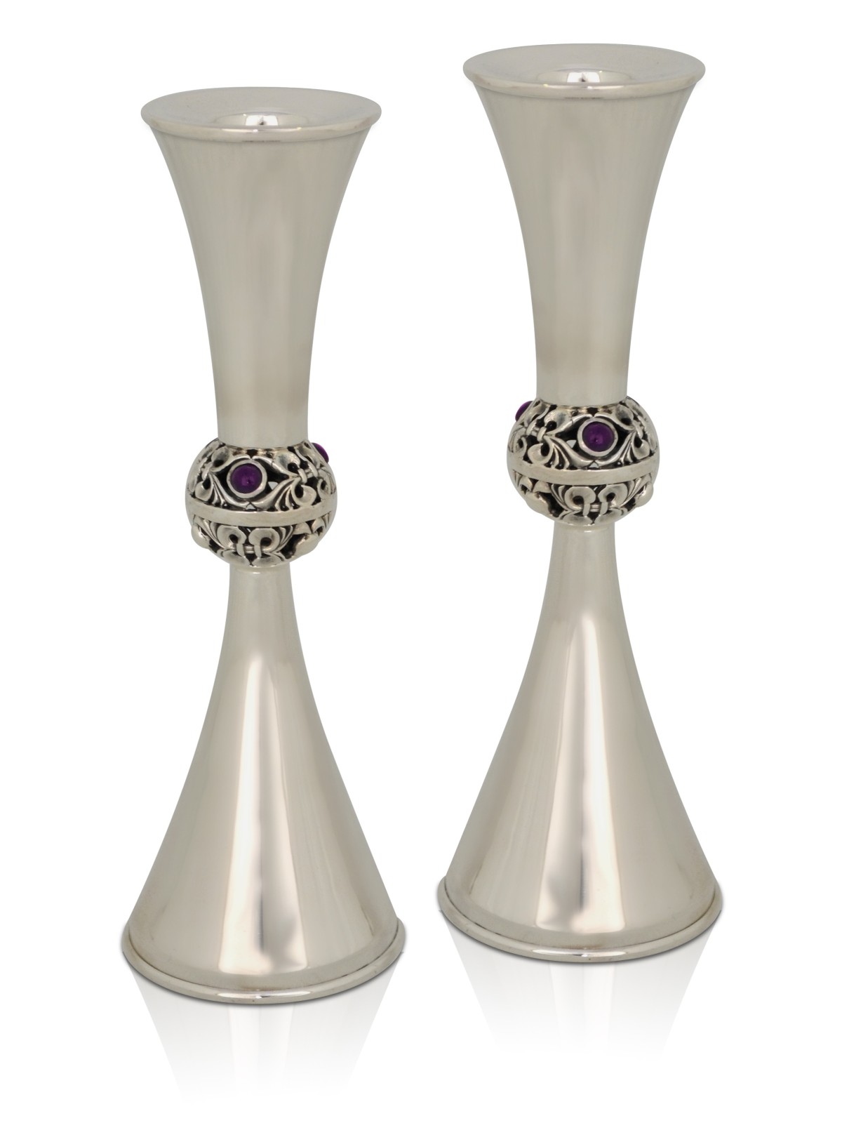 Unique Sterling Silver Candlesticks with Amethyst  , Passover Gifts ,