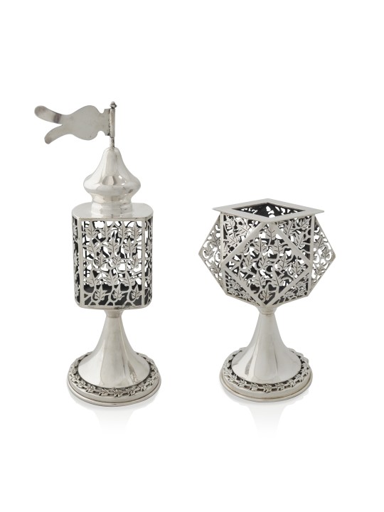 Ensemble Havdalah en argent inspiré de la nature, cadeaux Tu B'Av, Judaica israélien