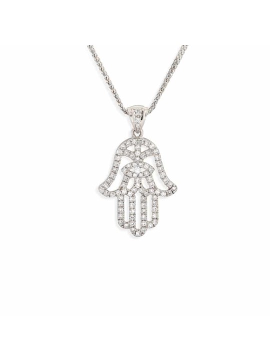 Petit collier Hamsa et Evil Eye avec diamants, ajouter une chaîne 14K, Isra