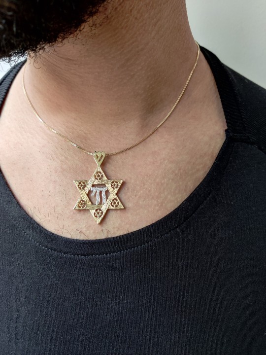 Gold Star of David pendant Chai Inside Diamonds , Tu B'Av Gifts , Isra