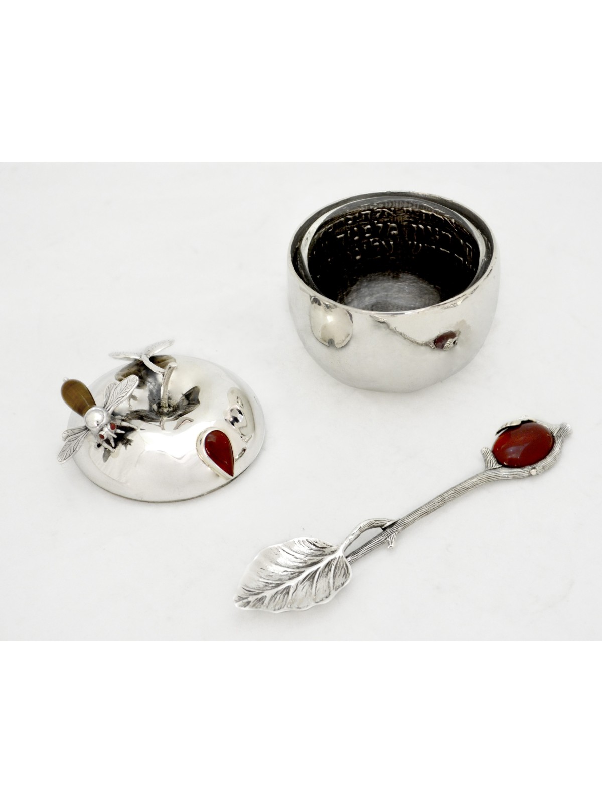 Small Honey Dish with Natural Carnelian Stone , Tu B'Av Gifts , Israel