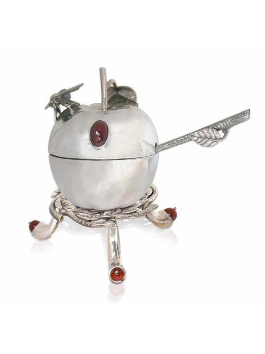 Small Honey Dish with Natural Carnelian Stone , Tu B'Av Gifts , Israel