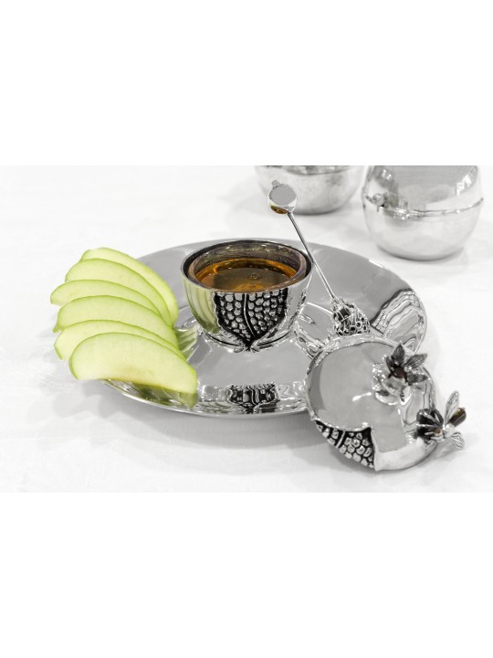Silver Pomegranate Honey Dish Set , Jewish Wedding Gifts , Israeli Jud
