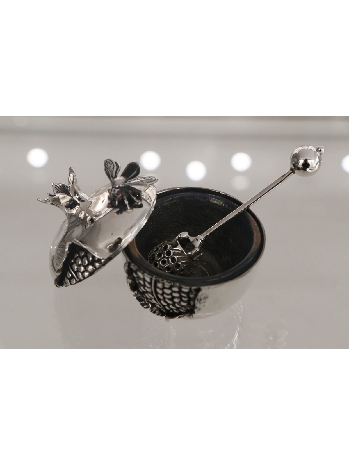 Silver Pomegranate Honey Dish Set , Jewish Wedding Gifts , Israeli Jud