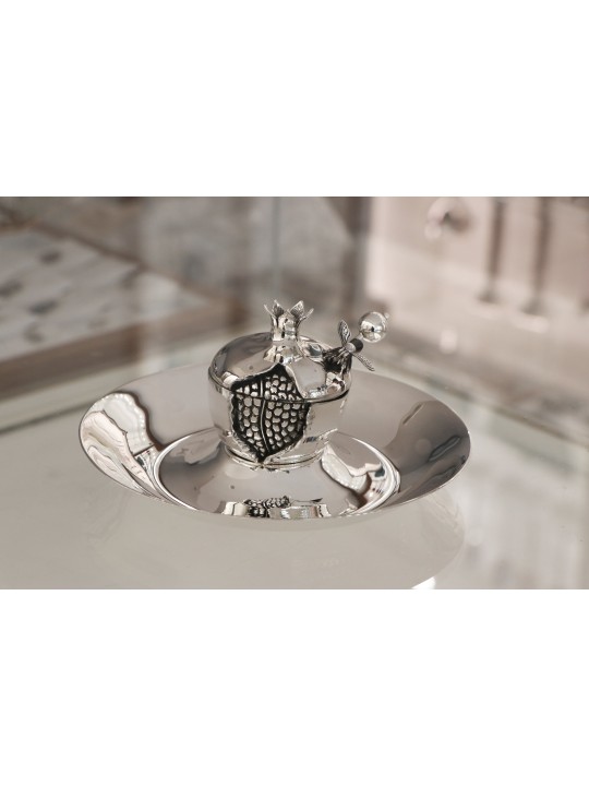 Silver Pomegranate Honey Dish Set , Jewish Wedding Gifts , Israeli Jud