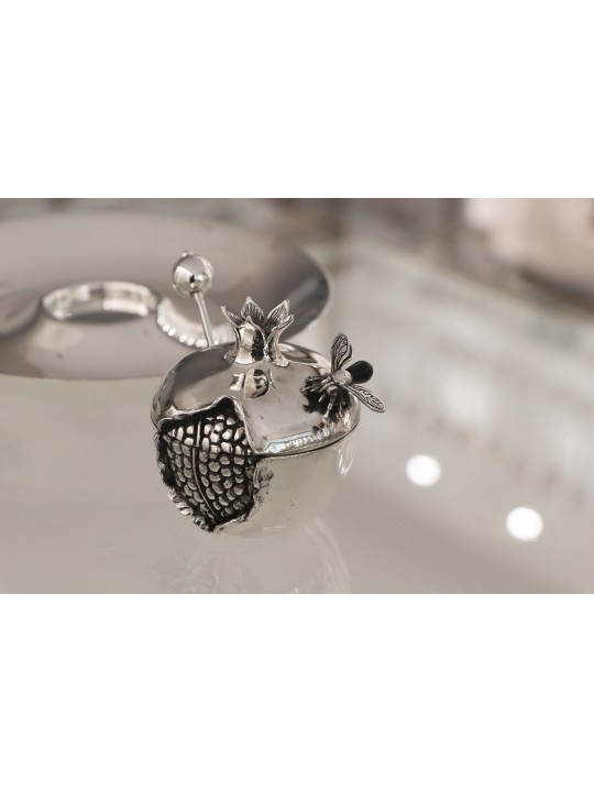 Silver Pomegranate Honey Dish Set , Jewish Wedding Gifts , Israeli Jud