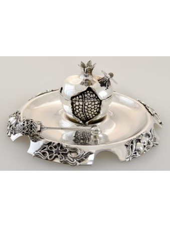 Unique Pomegranate Shaped Honey Dish Set , Tu B'Av Gifts , Israeli Jud