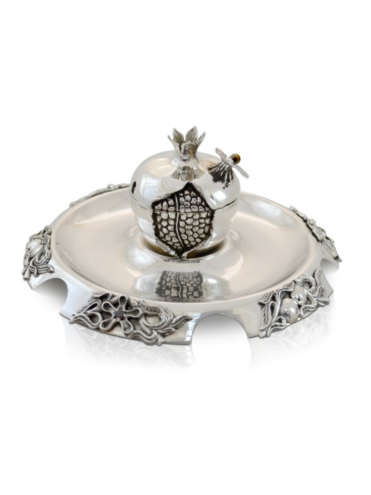 Unique Pomegranate Shaped Honey Dish Set , Tu B'Av Gifts , Israeli Jud