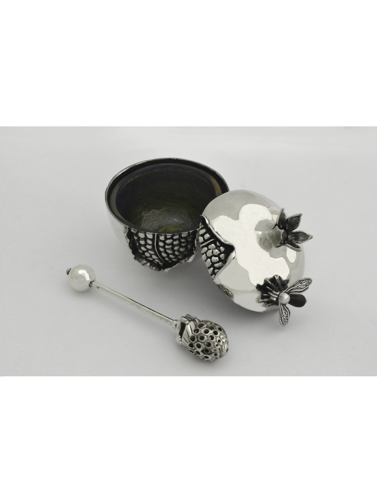 Unique Pomegranate Shaped Honey Dish Set , Tu B'Av Gifts , Israeli Jud