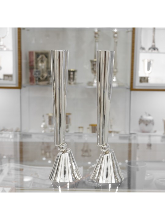 Tall Sterling Silver Modern Candlesticks , Passover Gifts , Israeli Ju