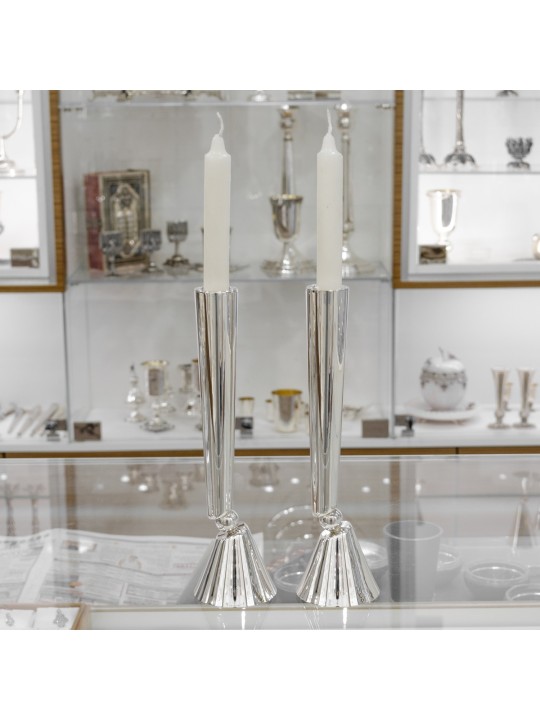 Tall Sterling Silver Modern Candlesticks , Passover Gifts , Israeli Ju