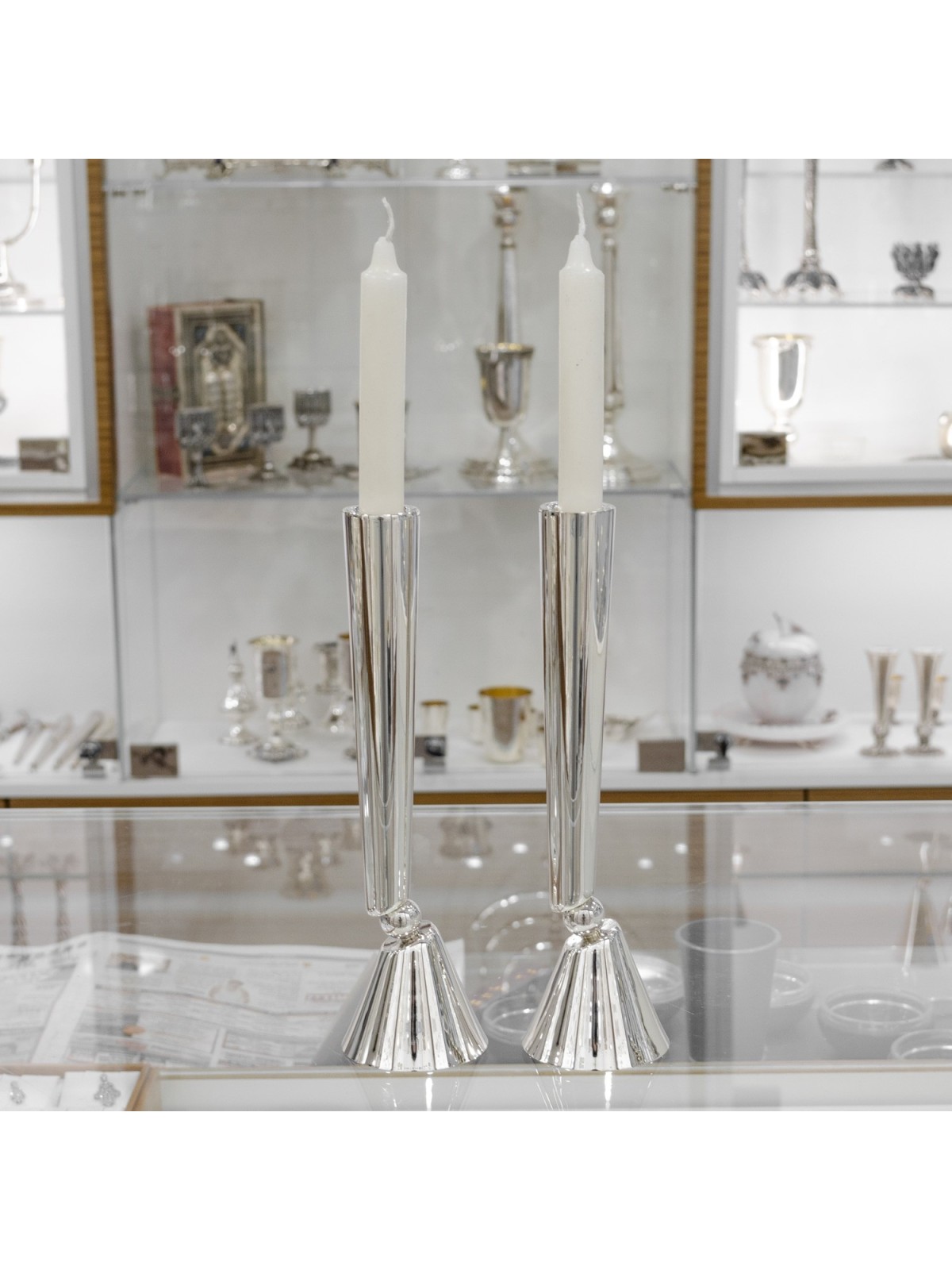 Tall Sterling Silver Modern Candlesticks , Passover Gifts , Israeli Ju