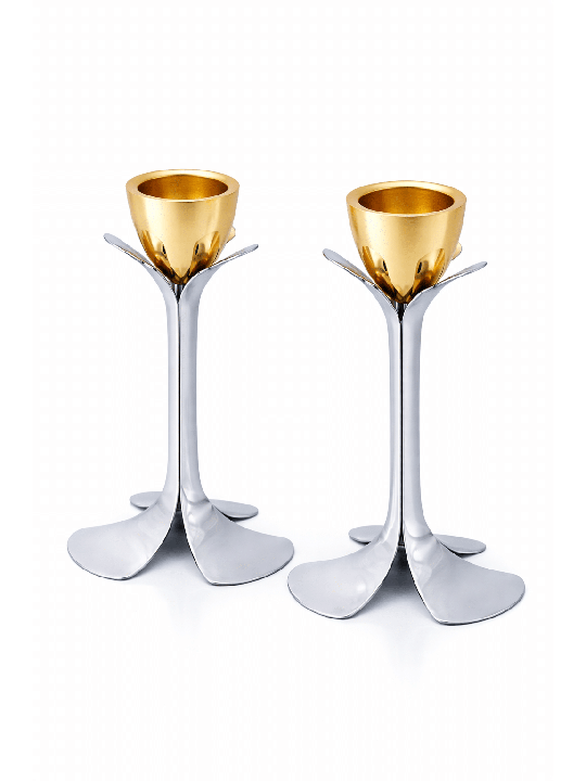 Silver and Gold Plated Metal Blooming Petal Candle , Jewish Wedding Gi