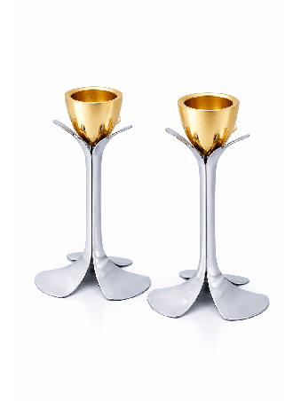 Silver and Gold Plated Metal Blooming Petal Candle , Jewish Wedding Gi