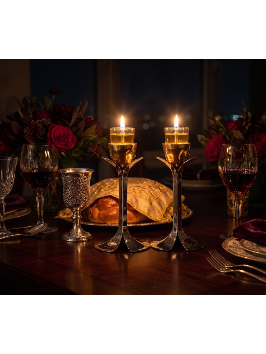Silver and Gold Plated Metal Blooming Petal Candle , Jewish Wedding Gi