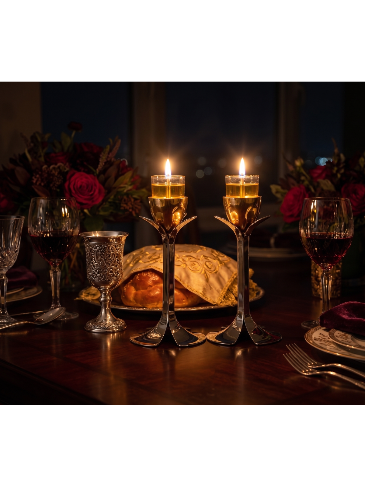 Silver and Gold Plated Metal Blooming Petal Candle , Jewish Wedding Gi