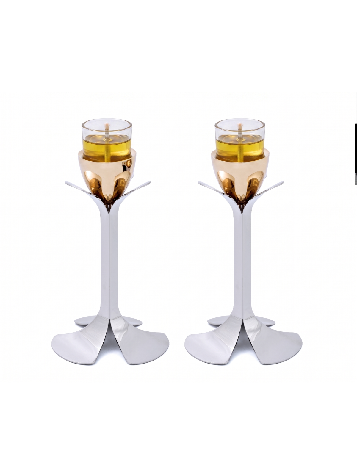 Silver and Gold Plated Metal Blooming Petal Candle , Jewish Wedding Gi