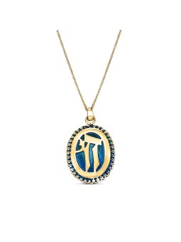 Giant Size14K Gold Decorated Chai Enameled Necklac , Add 14K Chain , I