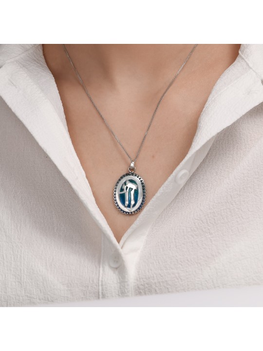 Collier émaillé Chai décoré en or 14 carats de taille géante, ajouter une chaîne 14 carats, I