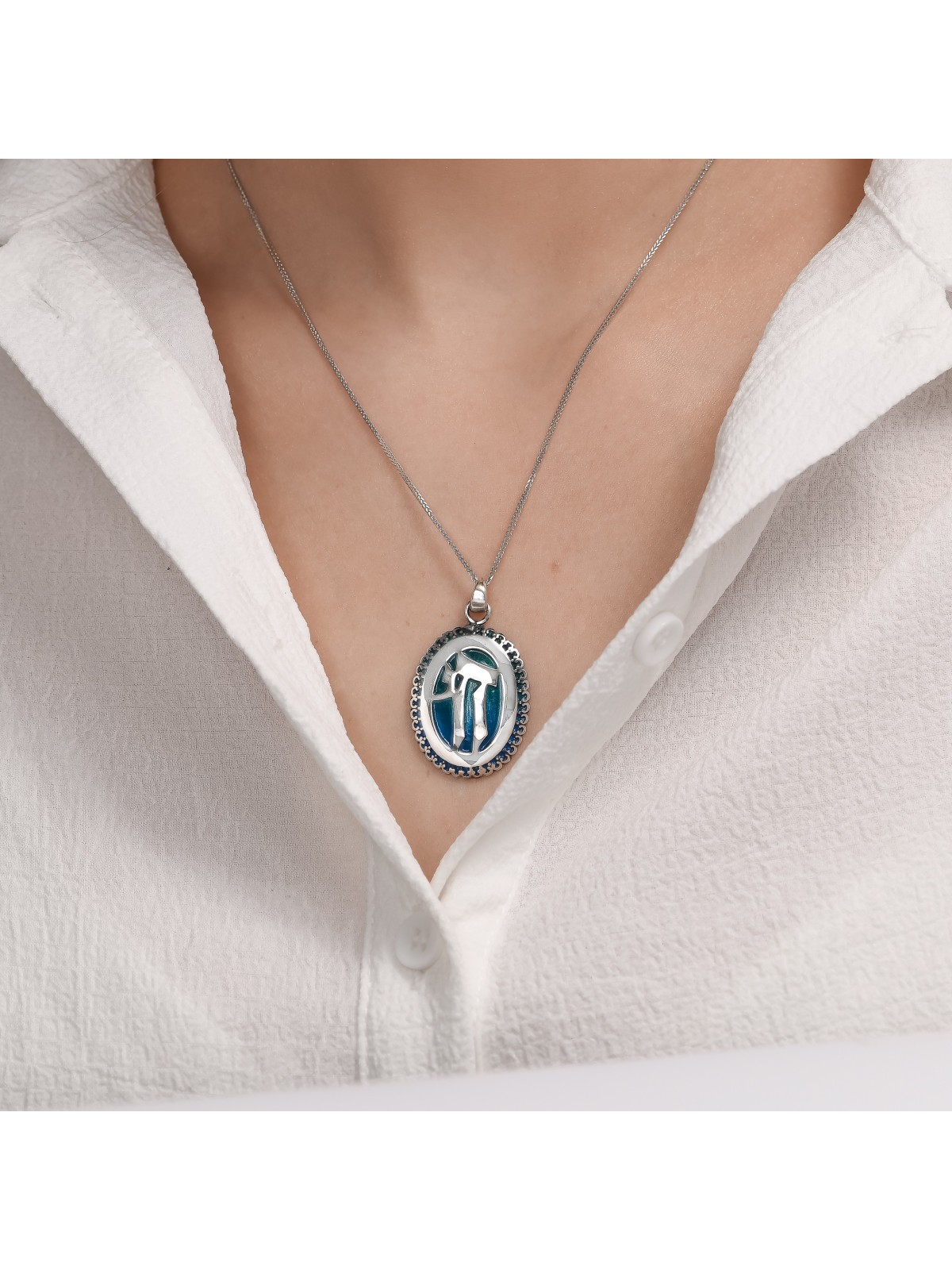 Collier émaillé Chai décoré en or 14 carats de taille géante, ajouter une chaîne 14 carats, I