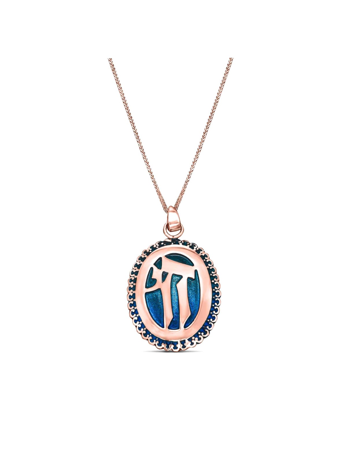 Collier émaillé Chai décoré en or 14 carats de taille géante, ajouter une chaîne 14 carats, I