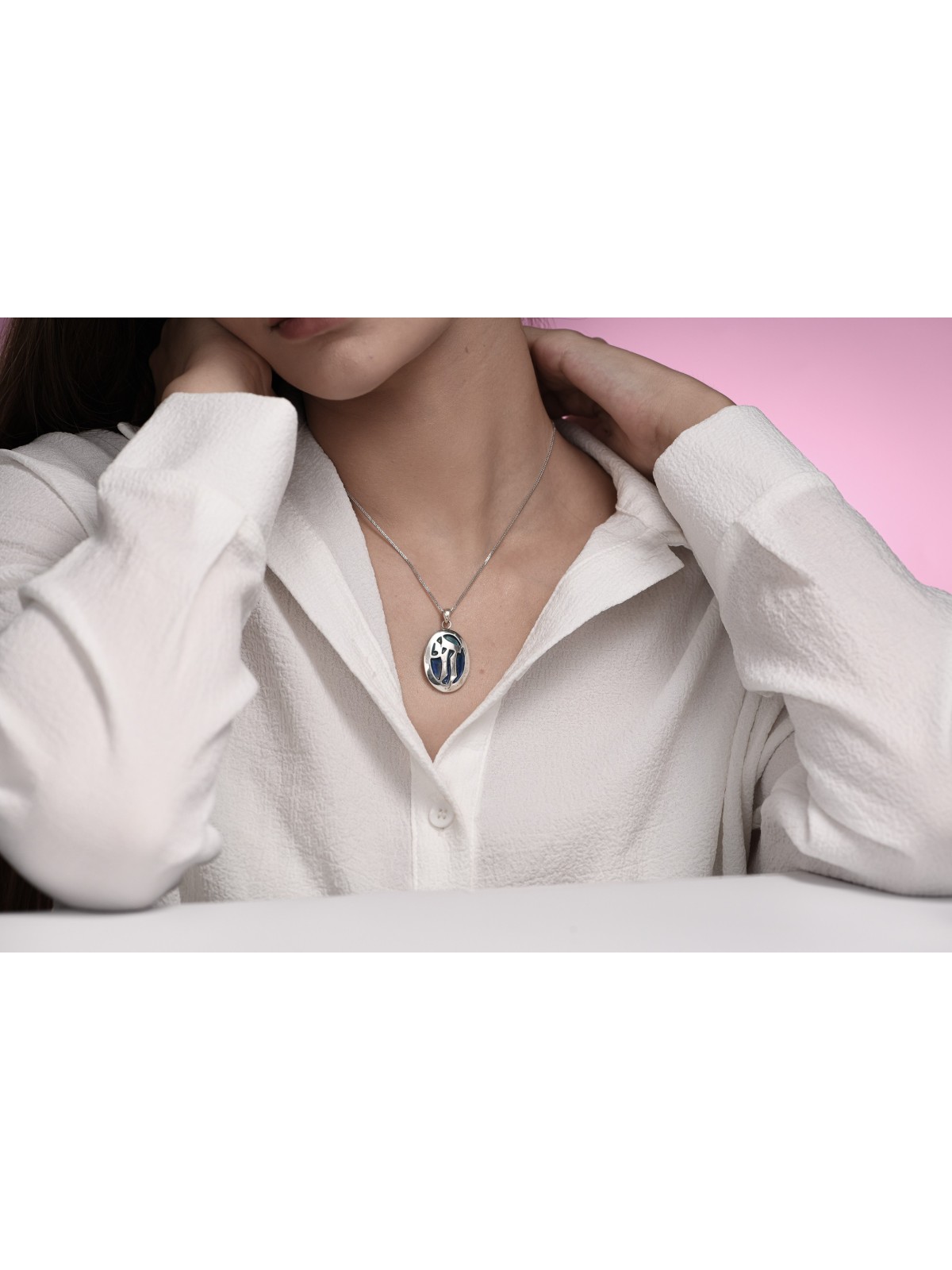 Collier émaillé Chai décoré en or 14 carats de taille géante, ajouter une chaîne 14 carats, I