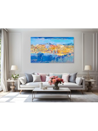 Contemporary Abstract Blue and Gold Western Wall K , Jewish Abstract A