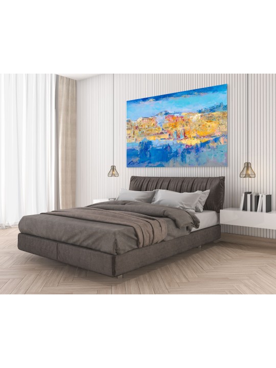 Mur occidental abstrait contemporain bleu et or K, abstrait juif A