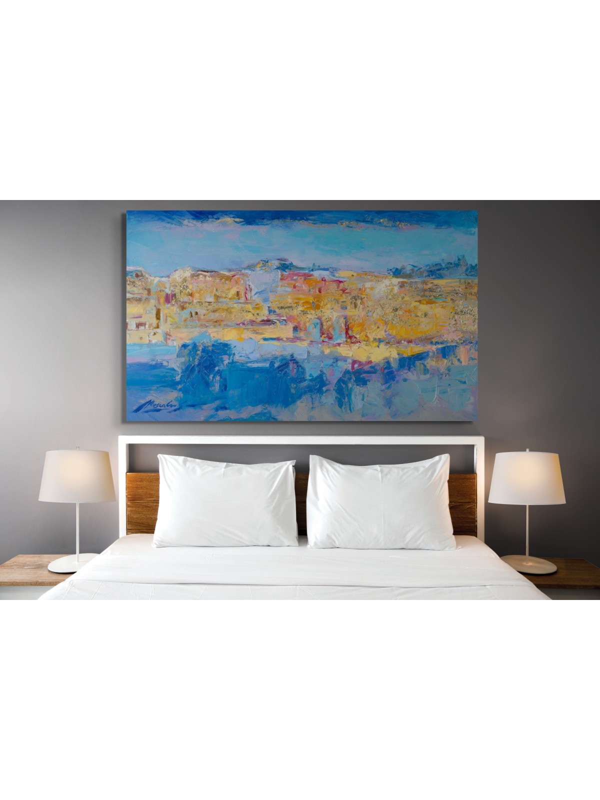 Contemporary Abstract Blue and Gold Western Wall K , Jewish Abstract A