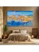 Mur occidental abstrait contemporain bleu et or K, abstrait juif A