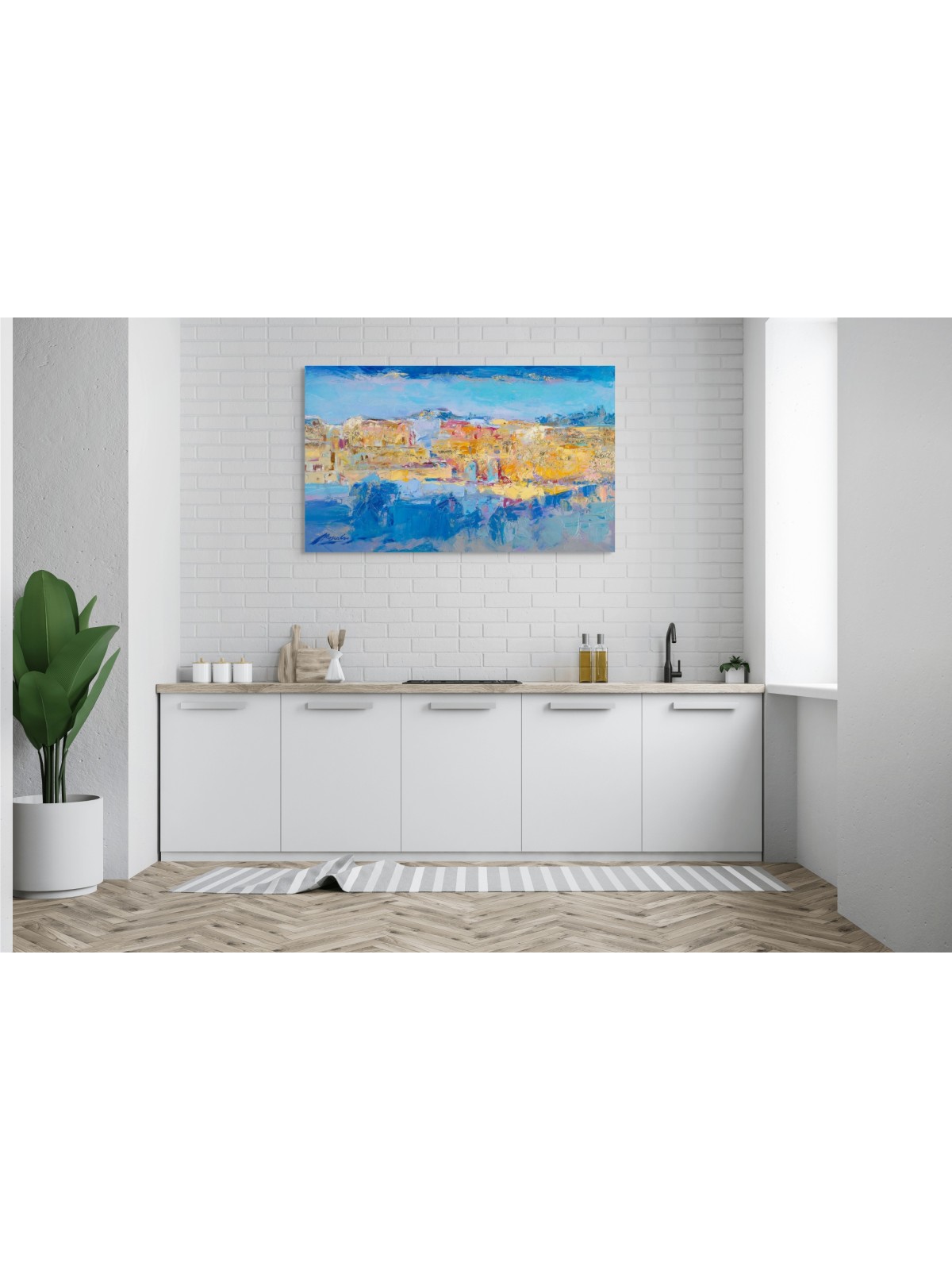 Contemporary Abstract Blue and Gold Western Wall K , Jewish Abstract A