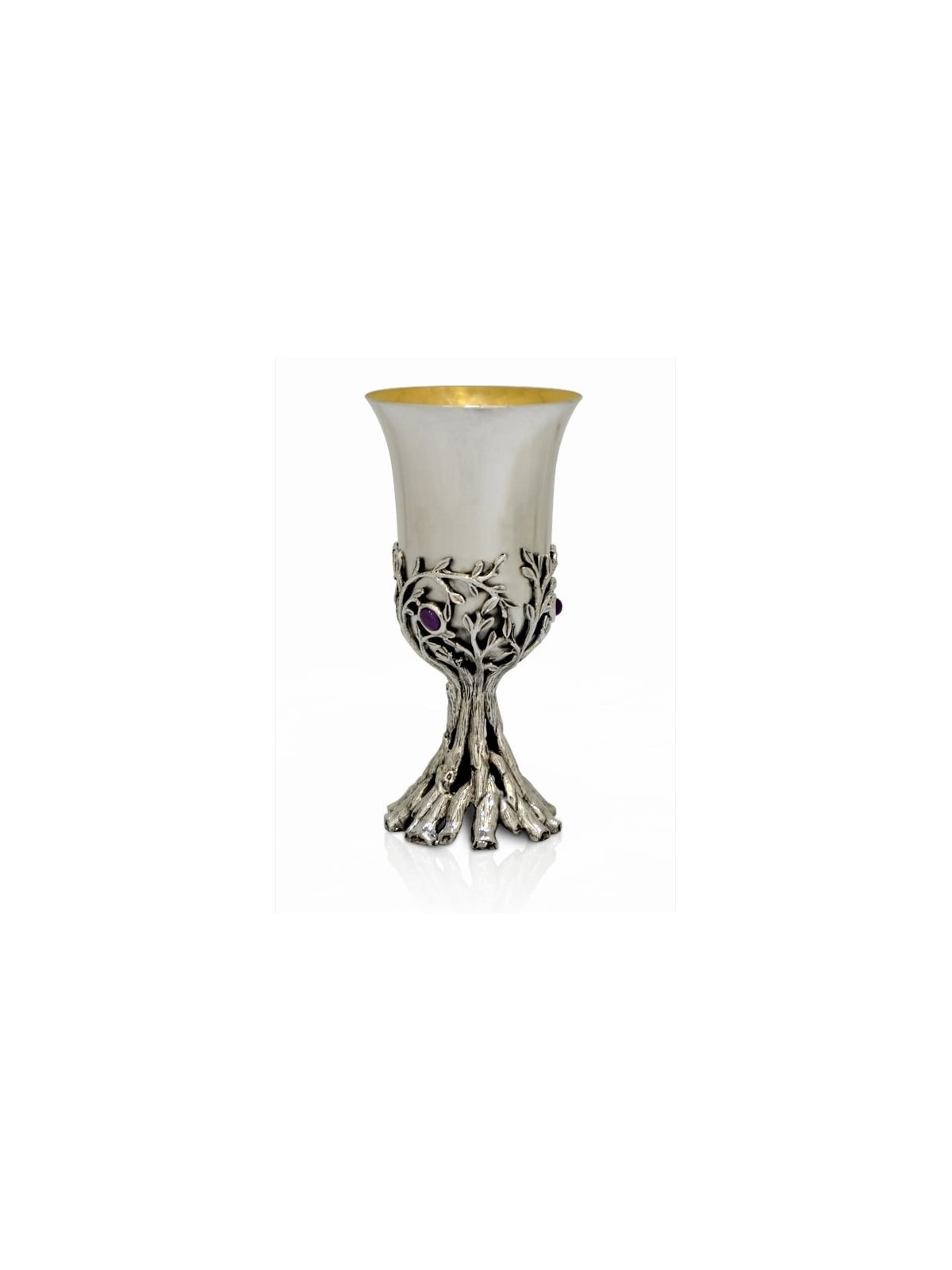 Amethyst Stones Floral Silver Eliyahu Cup , Cadeaux de Pâque , Israélien J