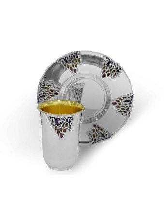 Grapes Design Silver Kiddush Cup Set , Modern Kiddush Cups , Israeli J
