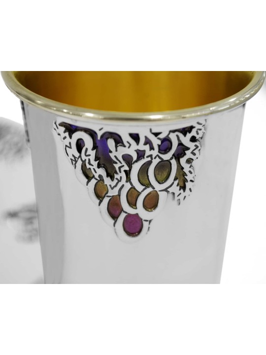 Grapes Design Silver Kiddush Cup Set , Modern Kiddush Cups , Israeli J