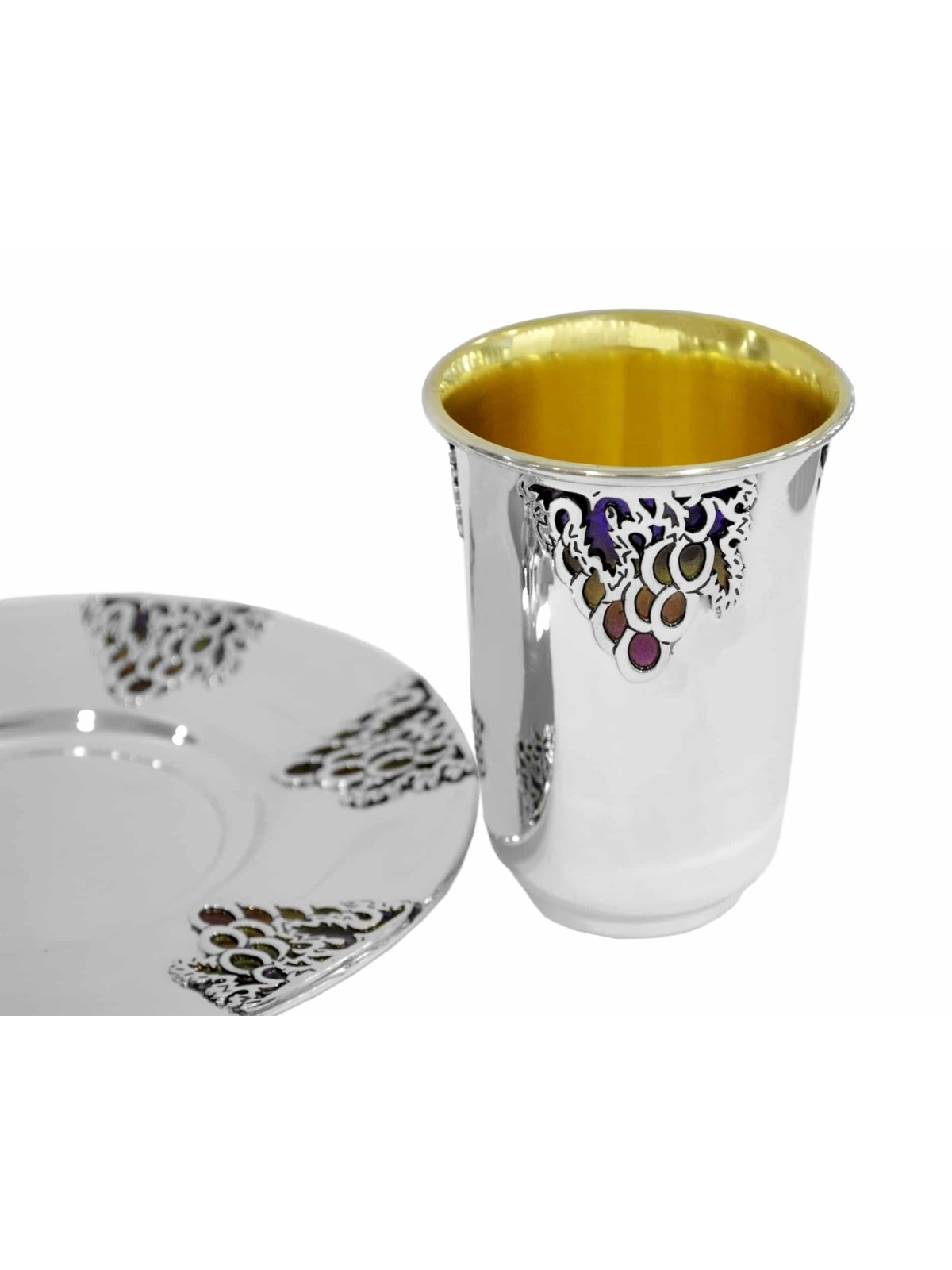 Grapes Design Silver Kiddush Cup Set , Modern Kiddush Cups , Israeli J