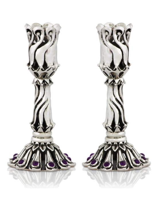 Petits chandeliers extraordinaires en pierre d’améthyste, canette en argent sterling