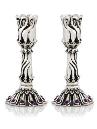 Petits chandeliers extraordinaires en pierre d’améthyste, canette en argent sterling