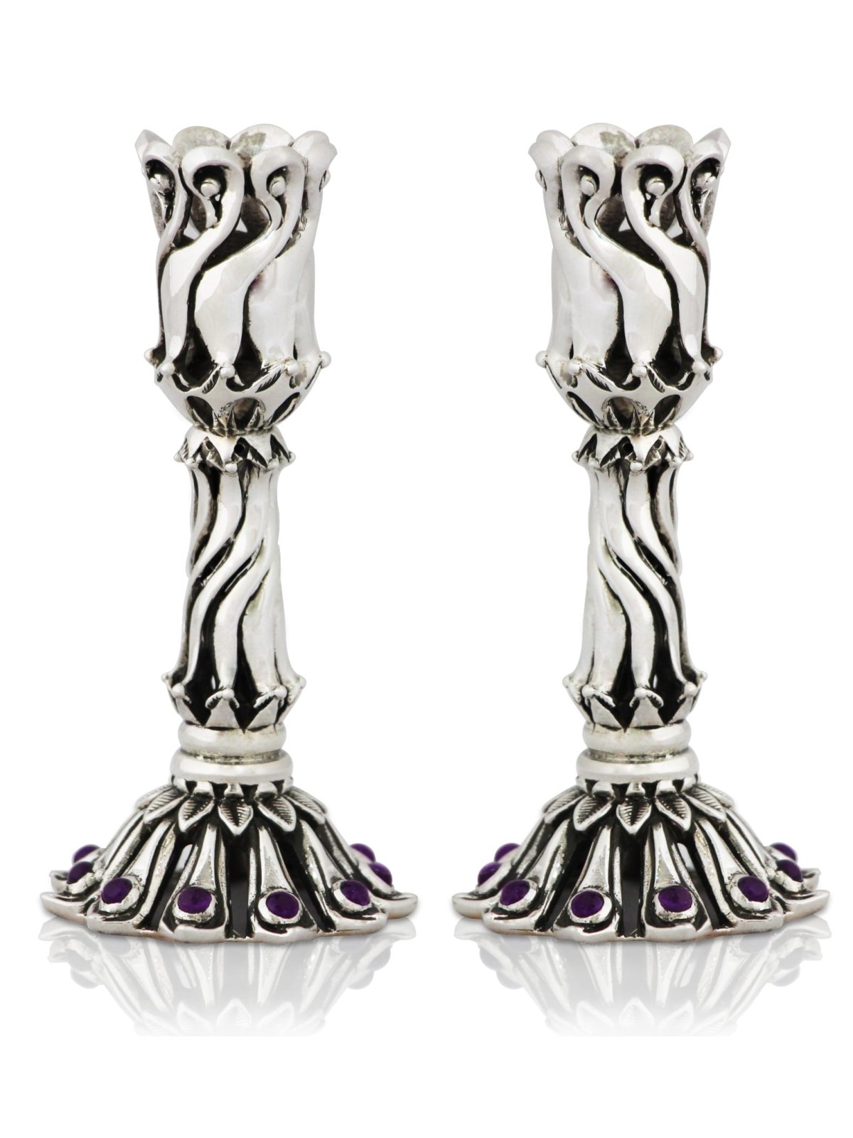 Petits chandeliers extraordinaires en pierre d’améthyste, canette en argent sterling