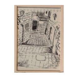 YehuditsArt Sketch Print of Narrow Alleyw... | Jewish Gift from Israel