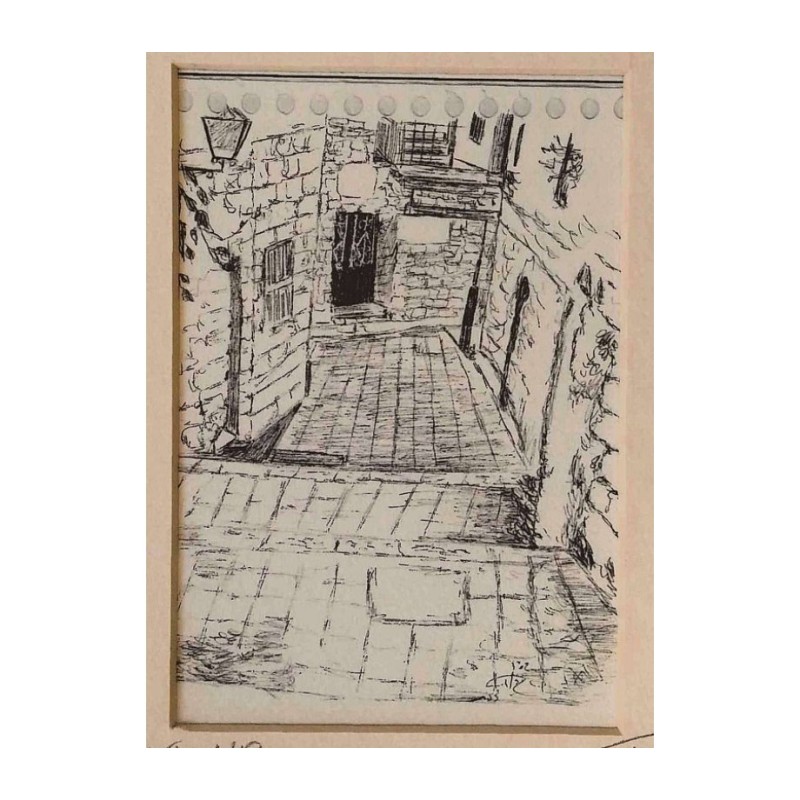 YehuditsArt Sketch Print of Narrow Alleyw... | Jewish Gift from Israel