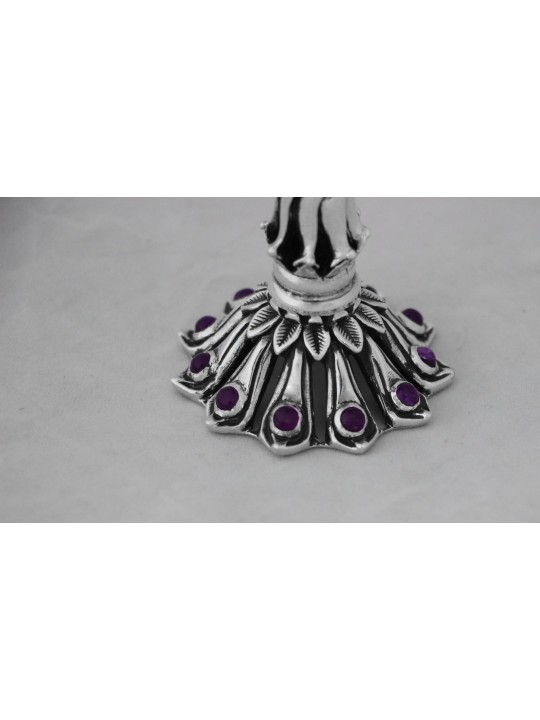Petits chandeliers extraordinaires en pierre d’améthyste, canette en argent sterling
