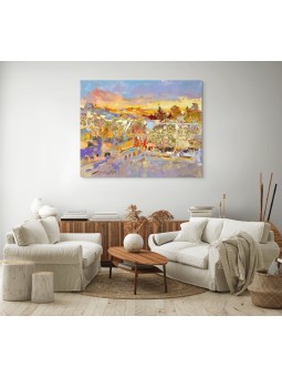 Lueur dorée de Jérusalem Kotel Peinture originale i , Résumé juif A