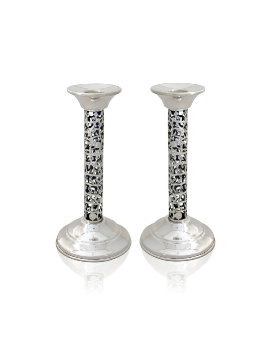 Large Sterling Silver Candlesticks with Nature Ins , Sterling Silver C