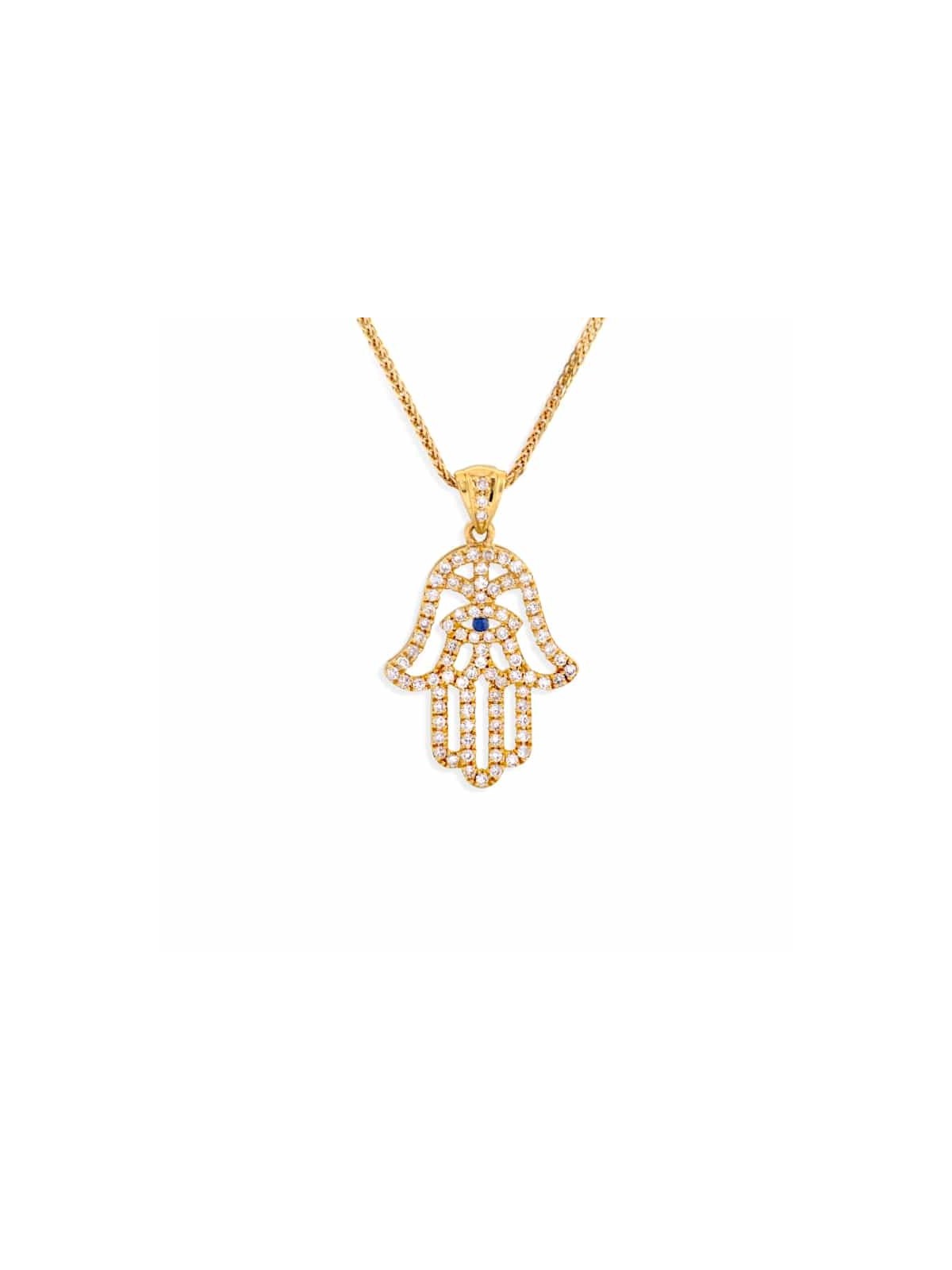 Collier Hamsa en or jaune avec diamants et saphir, cadeaux Tu B'Av, I